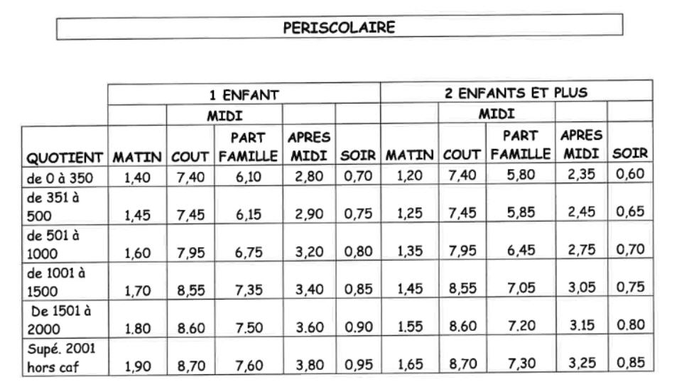 tarifs 23 periscolaire